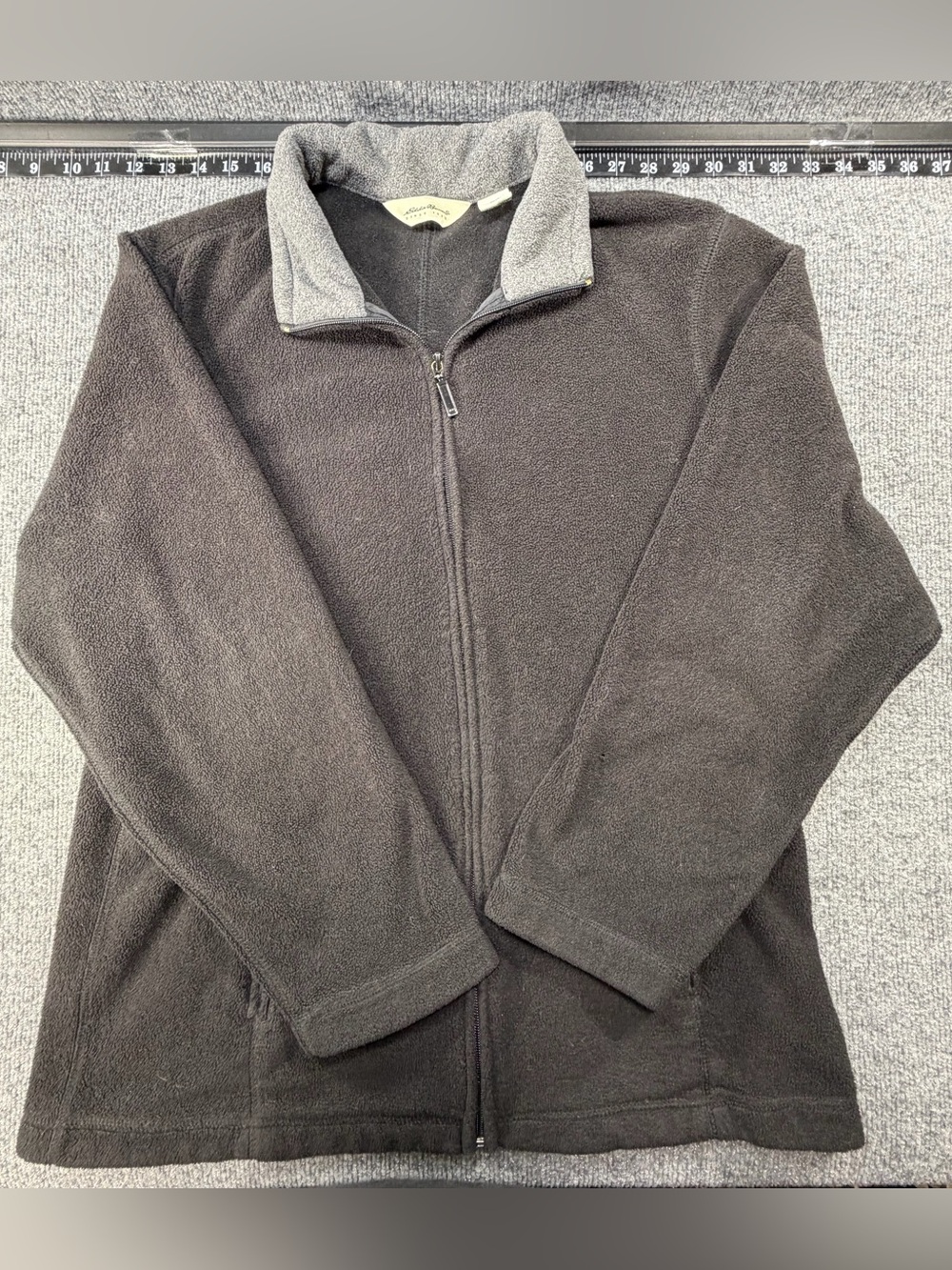 Eddie Bauer Fleece Jacket Mens XL Black Gray Full Zip Polyester 24x27 Pinhole